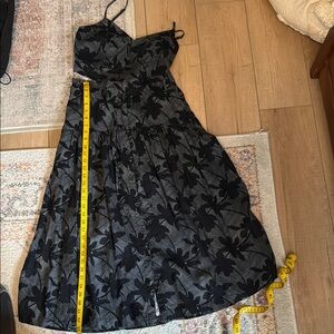 Universal Thread Black Floral Midi Dress with Spaghetti Straps and Button Front